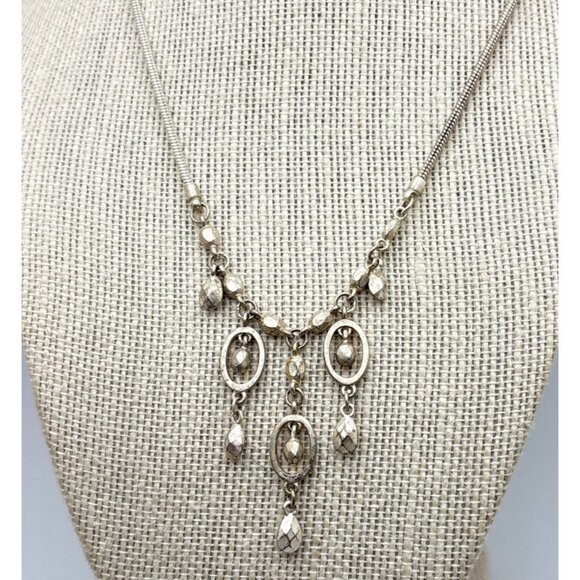 Vintge Nine West Silver Tone Dangle Necklace Oval & Teardrop Charms Snake Chain - Picture 6 of 6